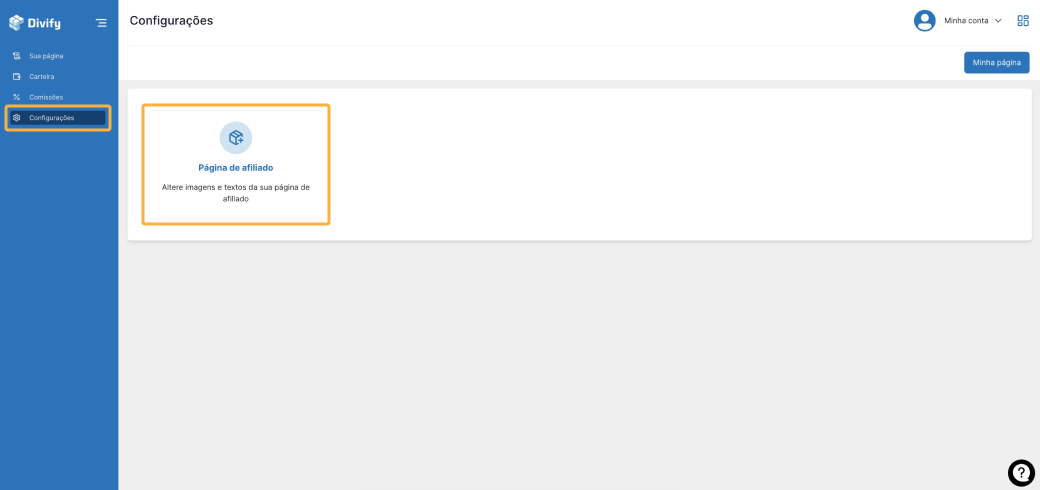 Divify Afiliados Configurações 1